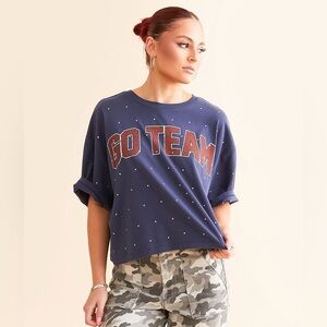 NWT DH Apparel Go Team Rhinestone Cropped T-Shirt Patriot Blue Size XS